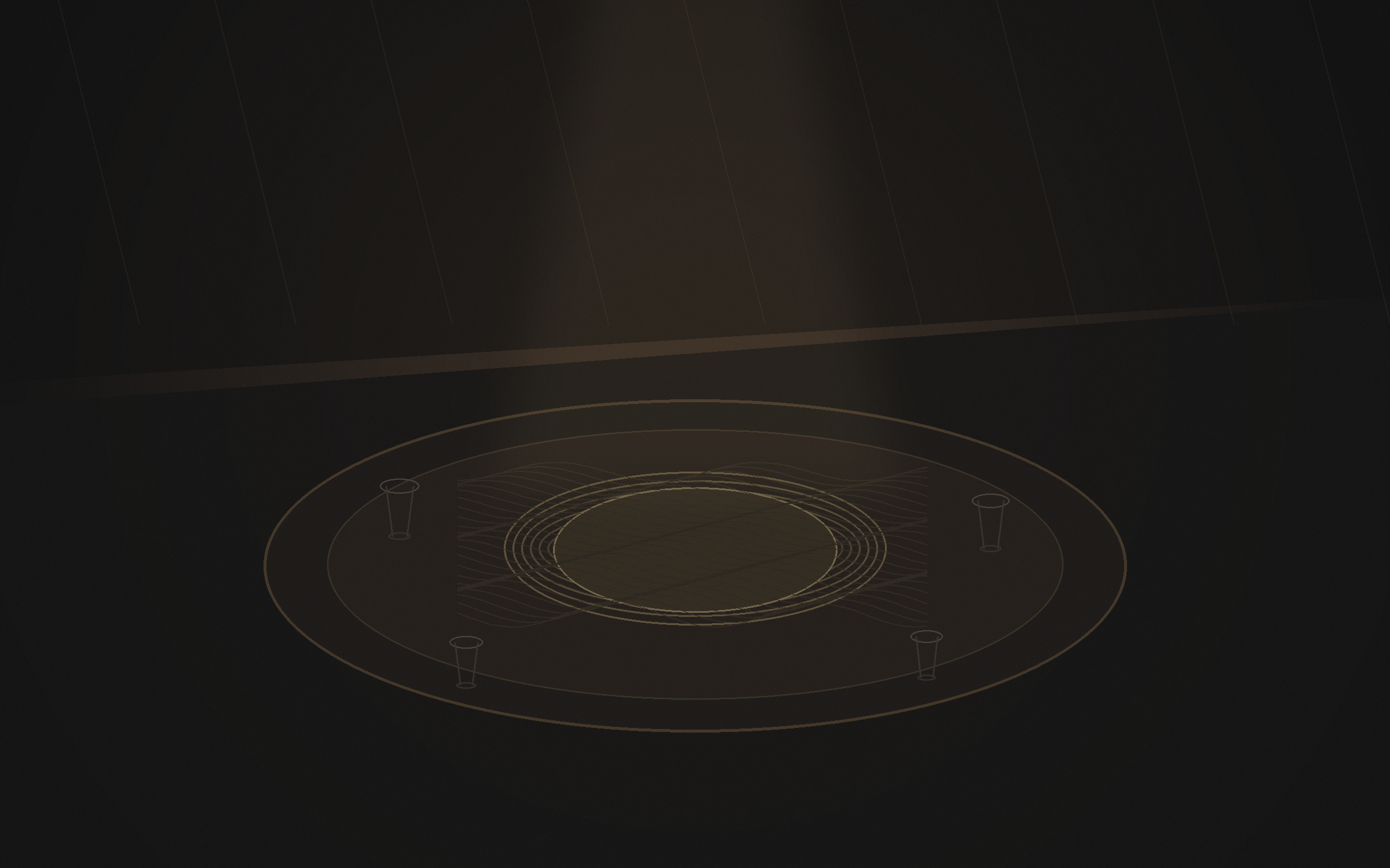 Cinematic immersive dining table with warm projection-mapped light